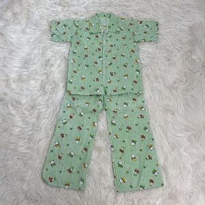 Hello Kitty Girls Vintage Sanrio Green & White Linen Pinstriped Pj Set Size 4